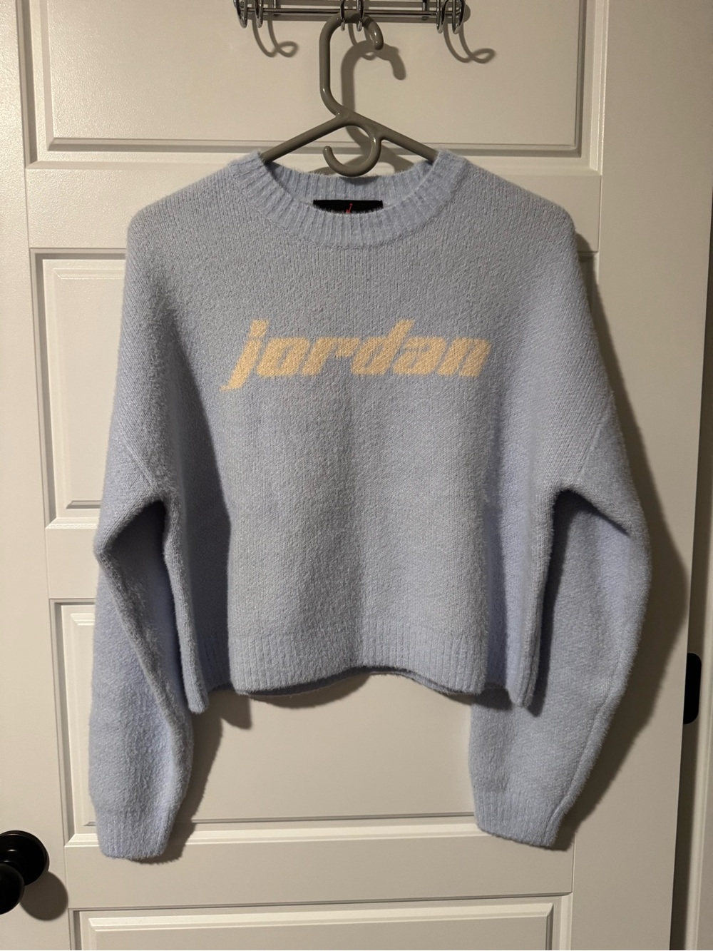 NWT Jordan Crewneck Sweater, Light Blue/Cream, Size Medium